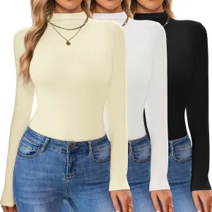 Ekouaer 3 Pack Turtleneck Shirt Women Long Sleeve Mock Neck Slim Fit Tops Winter Thermal Base Layer Soft Stretch Undershirts