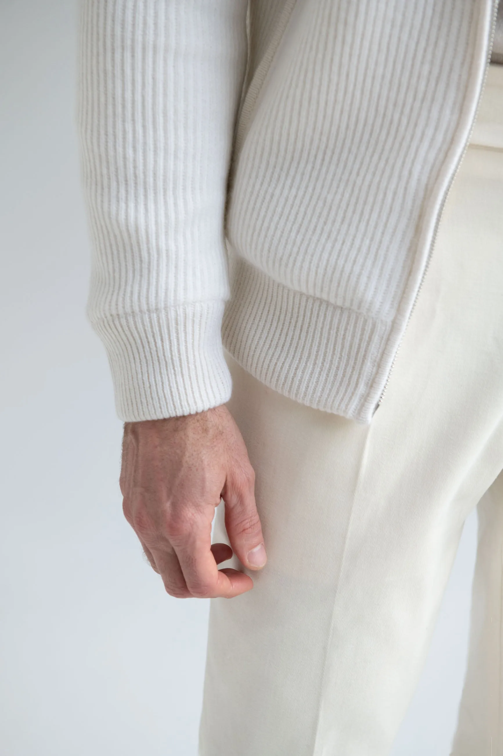 Off-white cashmere knitted bomber with fur - Made in Italy
