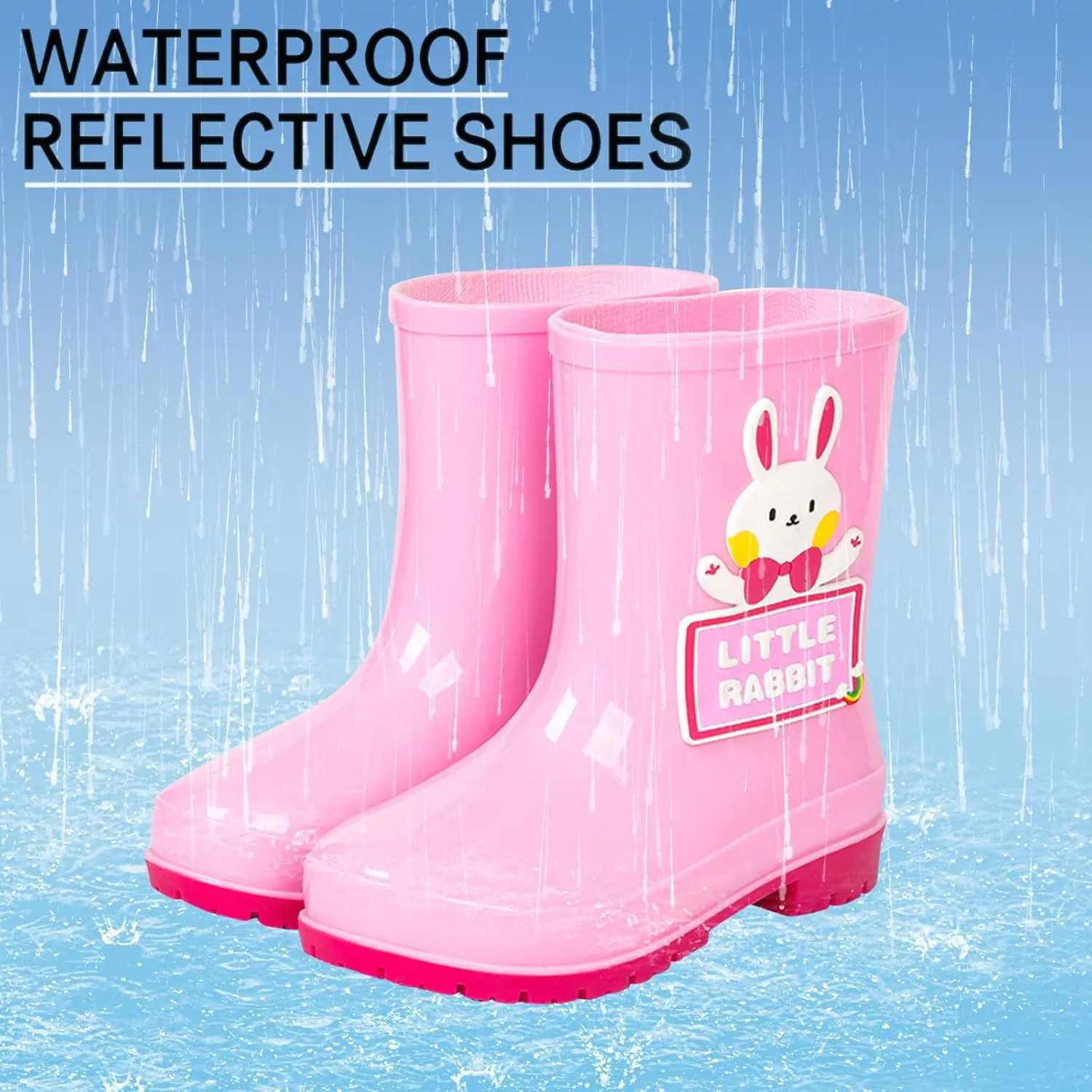 Toddler Rain Boots with Cute Cartoon Cow Kids Waterproof Rubber Boots for Girls Boys Soft Bottom Rain Boots