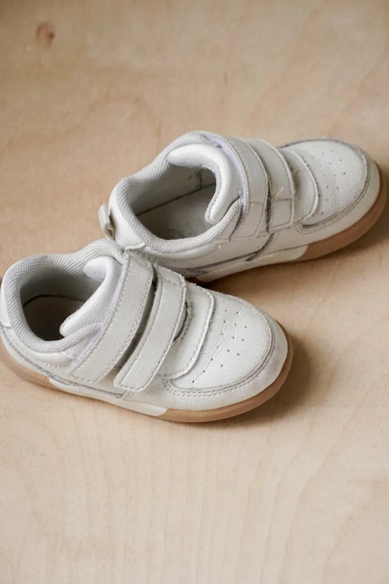 White Leather Velcro Sneakers: 5